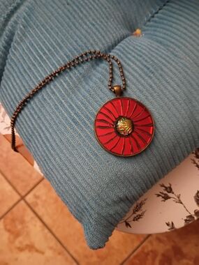 Red Sunburst Pendant Necklace